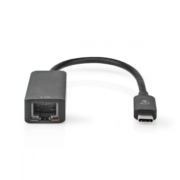 Nedis USB-verkkosovitin | USB 3.2 Gen 1 | 2.5 Gbps | USB-C™ Uros | RJ45 Naaras | 0.20 m | Pyöreä | Niklattu | Tinattu Kupari | Musta | Laatikko