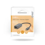 Nedis USB-verkkosovitin | USB 3.2 Gen 1 | 2.5 Gbps | USB-C™ Uros | RJ45 Naaras | 0.20 m | Pyöreä | Niklattu | Tinattu Kupari | Musta | Laatikko