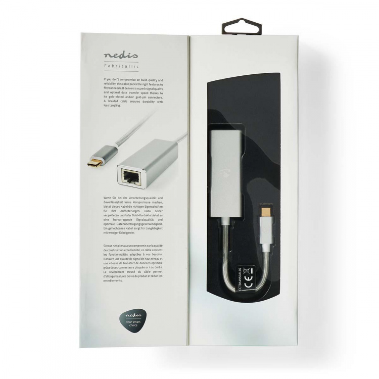 Nedis USB-verkkosovitin | USB 3.2 Gen 1 | 1 Gbps | USB-C™ Uros | RJ45 Naaras | 0.20 m | Pyöreä | Kullattu | Tinattu Kupari | Hopea | Laatikko kannella ja ikkunalla Nedis USB-verkkosovitin | USB 3.2 Gen 1 | 1 Gbps | USB-C™ Uros | RJ45 Naaras | 0.20 m | Pyöreä | Kullattu | Tinattu Kupari | Hopea | Laatikko kannella ja ikkunalla