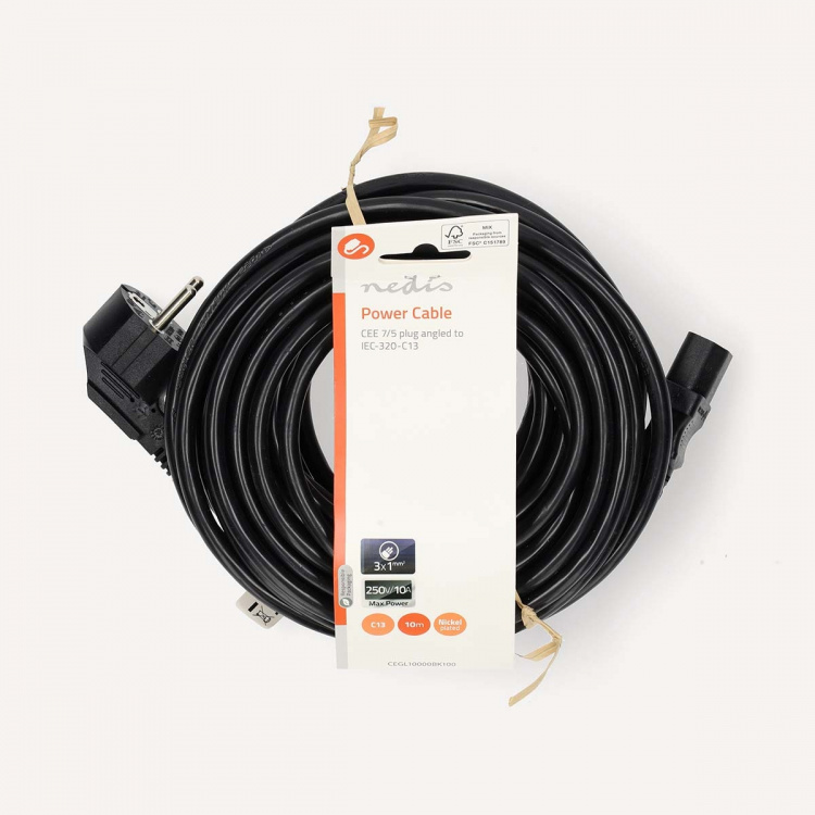 Nedis Sähköjohto | Suko Uros | IEC-320-C13 | Kulma | Suora | Niklattu | 10.0 m | Pyöreä | PVC | Musta | Label