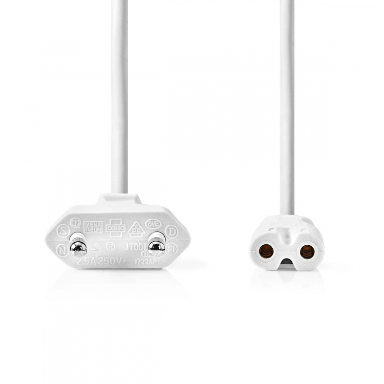 Nedis Sähköjohto | Euro Uros | IEC-320-C7 | Suora | Suora | Niklattu | 5.00 m | Litteä | PVC | Valkoinen | Label