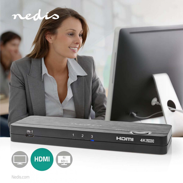 Nedis HDMI ™ Muunnin | USB-C™ Female / 2x HDMI™ Input / 4x USB A Female | 1x HDMI™ Output | Yksisuuntainen | 4K@60Hz | 18 Gbps | ABS-Muovi | Antrasiitti Nedis HDMI ™ Muunnin | USB-C™ Female / 2x HDMI™ Input / 4x USB A Female | 1x HDMI™ Output | Yksisuuntainen | 4K@60Hz | 18 Gbps | ABS-Muovi | Antrasiitti