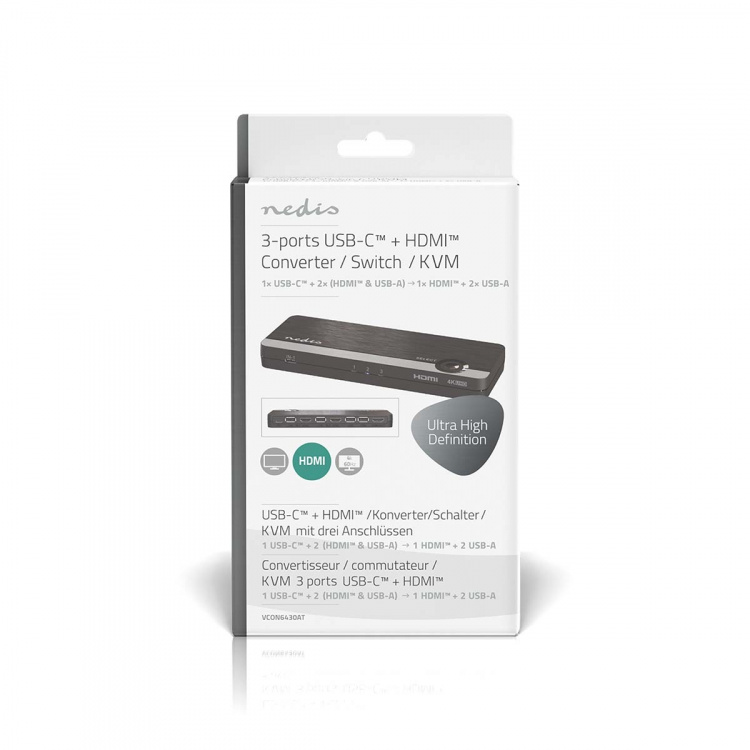 Nedis HDMI ™ Muunnin | USB-C™ Female / 2x HDMI™ Input / 4x USB A Female | 1x HDMI™ Output | Yksisuuntainen | 4K@60Hz | 18 Gbps | ABS-Muovi | Antrasiitti Nedis HDMI ™ Muunnin | USB-C™ Female / 2x HDMI™ Input / 4x USB A Female | 1x HDMI™ Output | Yksisuuntainen | 4K@60Hz | 18 Gbps | ABS-Muovi | Antrasiitti
