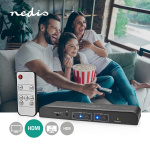 Nedis HDMI™ Erotin | 2x HDMI™ Input | TosLink Female / 1x 3.5 mm / 1x HDMI™ Output / 2x RCA | Maksimi kuvantarkkuus: 4K@60Hz | 18 Gbps | Metalli | Antrasiitti | Laatikko