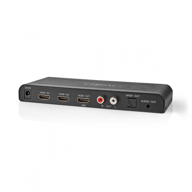 Nedis HDMI™ Erotin | 2x HDMI™ Input | TosLink Female / 1x 3.5 mm / 1x HDMI™ Output / 2x RCA | Maksimi kuvantarkkuus: 4K@60Hz | 18 Gbps | Metalli | Antrasiitti | Laatikko