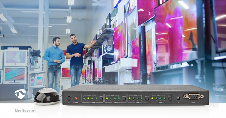 Nedis HDMI ™ Matriisi | 4x 4-Väylää port(s) | DC Power / 1x RS232 / 4x HDMI™ Input | 4x HDMI™ Output | 4K@60Hz | 18 Gbps | Kauko-ohjattu | Metalli | Musta Nedis HDMI ™ Matriisi | 4x 4-Väylää port(s) | DC Power / 1x RS232 / 4x HDMI™ Input | 4x HDMI™ Output | 4K@60Hz | 18 Gbps | Kauko-ohjattu | Metalli | Musta