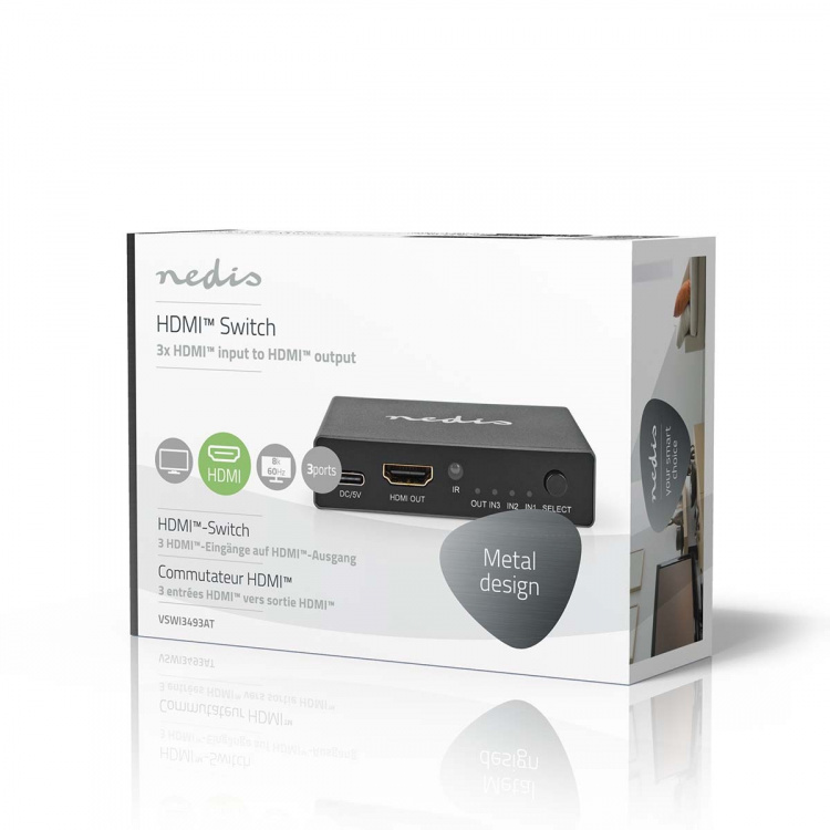 Nedis HDMI ™ Kytkin | 3-Porttinen port(s) | 3x HDMI™ Input | 1x HDMI™ Output | 8K@60Hz | 45 Gbps | Kauko-ohjattu | Alumiini | Antrasiitti Nedis HDMI ™ Kytkin | 3-Porttinen port(s) | 3x HDMI™ Input | 1x HDMI™ Output | 8K@60Hz | 45 Gbps | Kauko-ohjattu | Alumiini | Antrasiitti