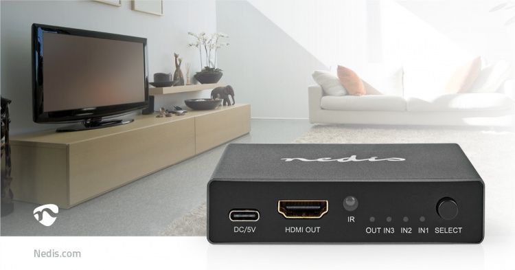 Nedis HDMI ™ Kytkin | 3-Porttinen port(s) | 3x HDMI™ Input | 1x HDMI™ Output | 8K@60Hz | 45 Gbps | Kauko-ohjattu | Alumiini | Antrasiitti Nedis HDMI ™ Kytkin | 3-Porttinen port(s) | 3x HDMI™ Input | 1x HDMI™ Output | 8K@60Hz | 45 Gbps | Kauko-ohjattu | Alumiini | Antrasiitti