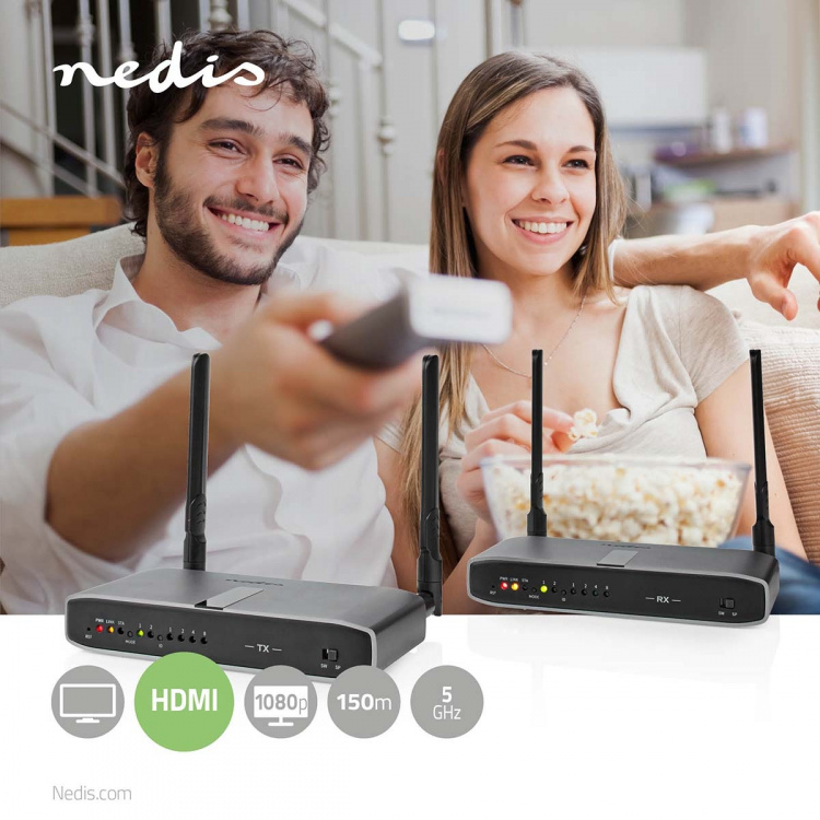 Nedis Langaton HDMI ™ lähetin | Wi-Fi | 5.15 - 5.85 MHz | 100m (suora näköyhteys) | Maksimi kuvantarkkuus: Full HD 1080p | 6.75 Gbps | IR paluutoiminto | ABS-Muovi | Antrasiitti Nedis Langaton HDMI ™ lähetin | Wi-Fi | 5.15 - 5.85 MHz | 100m (suora näköyhteys) | Maksimi kuvantarkkuus: Full HD 1080p | 6.75 Gbps | IR paluutoiminto | ABS-Muovi | Antrasiitti