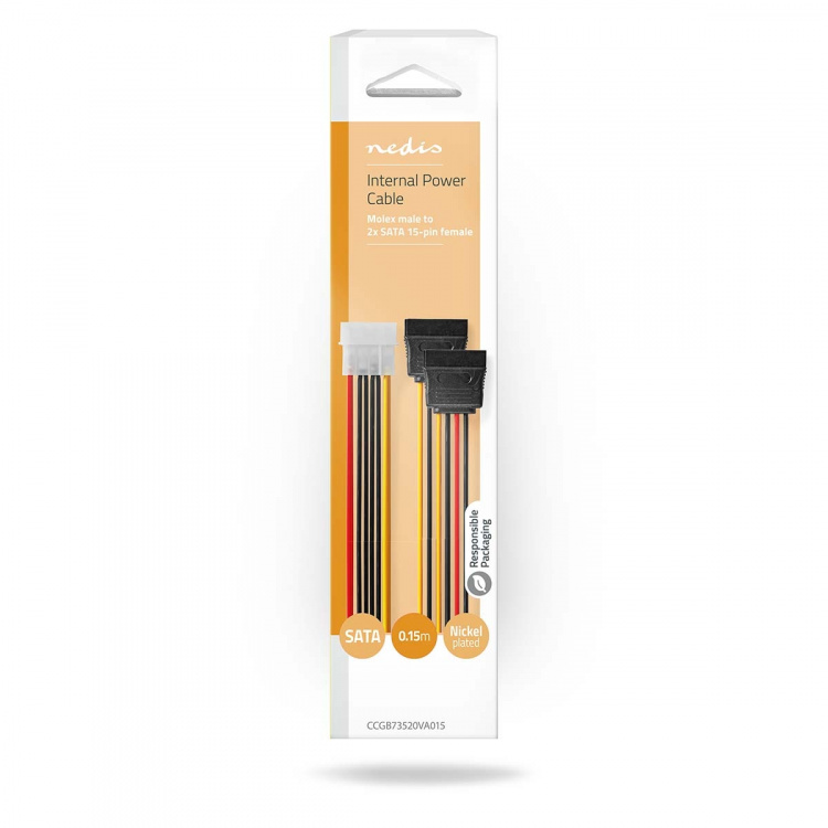 Nedis Sisäinen Virtakaapeli | Molex uros | 2x SATA 15-Pin naaras | Kullattu | 0.15 m | Pyöreä | PVC | Monivärinen | Laatikko Nedis Sisäinen Virtakaapeli | Molex uros | 2x SATA 15-Pin naaras | Kullattu | 0.15 m | Pyöreä | PVC | Monivärinen | Laatikko