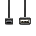 Nedis USB-sovitin | USB 2.0 | Mini 5-Pin Uros | USB-A Naaras | 480 Mbps | OTG | 0.20 m | Pyöreä | Niklattu | Musta | Laatikko