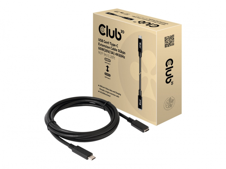 Club 3D USB Type-C forlængerkabel 1m Sort Club 3D USB Type-C forlængerkabel 1m Sort
