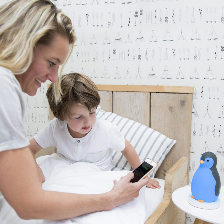 Zazu Pam -unirytmiä opettava musiikkiyövalo, pingviini, harmaa