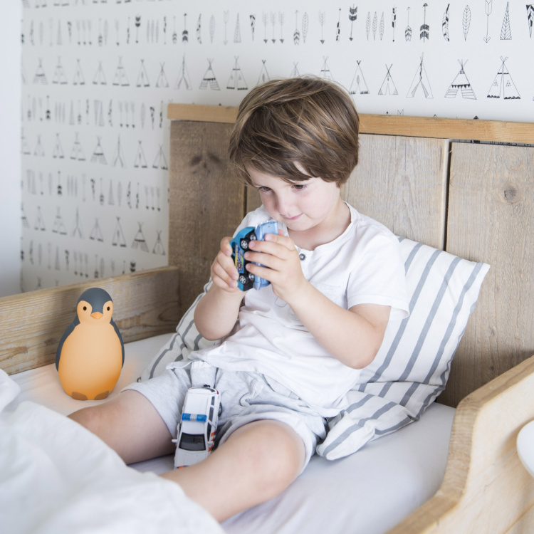 Zazu Pam -unirytmiä opettava musiikkiyövalo, pingviini, harmaa