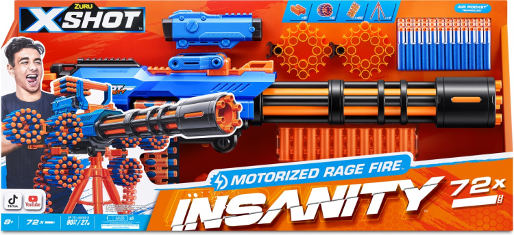 X-Shot Insanity-Motorized Age Fire Gatlin Gun with tripod - vaahtomuoviase