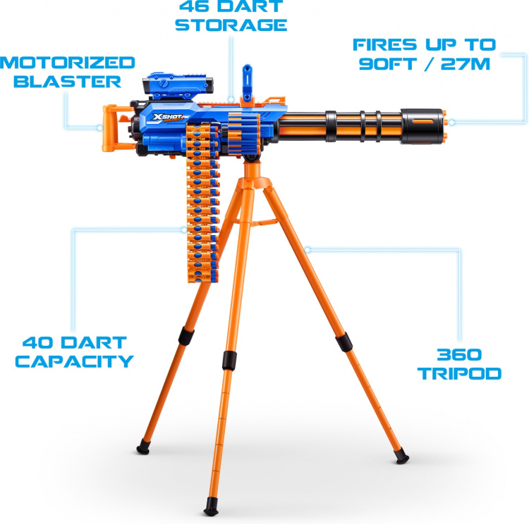 X-Shot Insanity-Motorized Age Fire Gatlin Gun with tripod - vaahtomuoviase