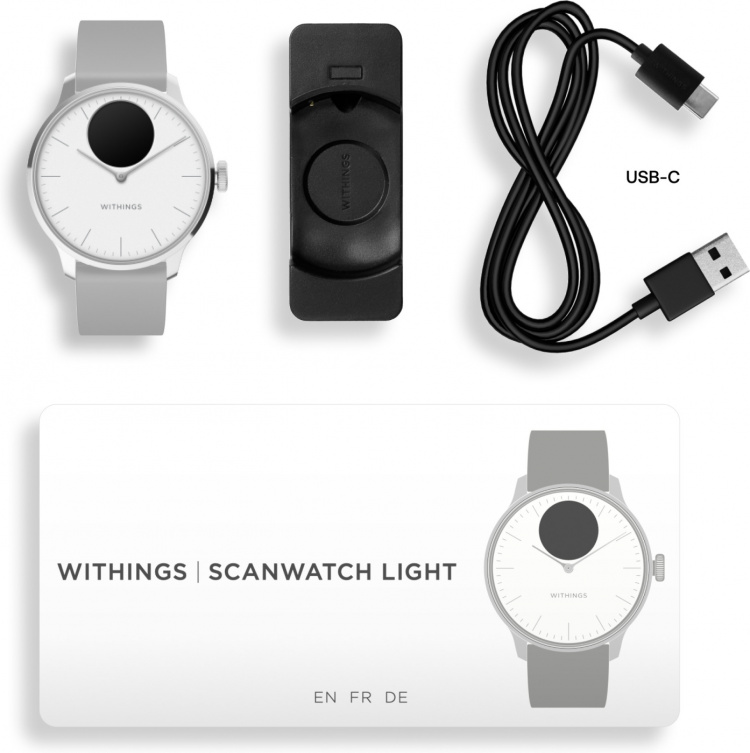 Withings Scanwatch Light -älykello, 37 mm, valkoinen / harmaa