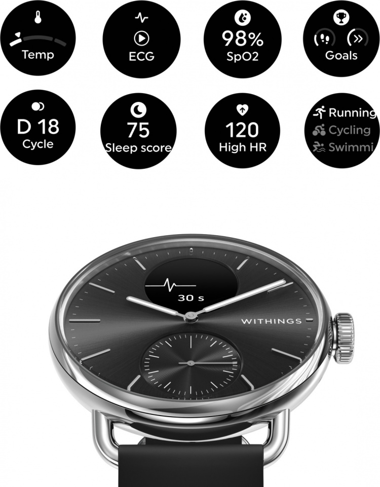 Withings Scanwatch 2 -älykello, 38 mm, musta