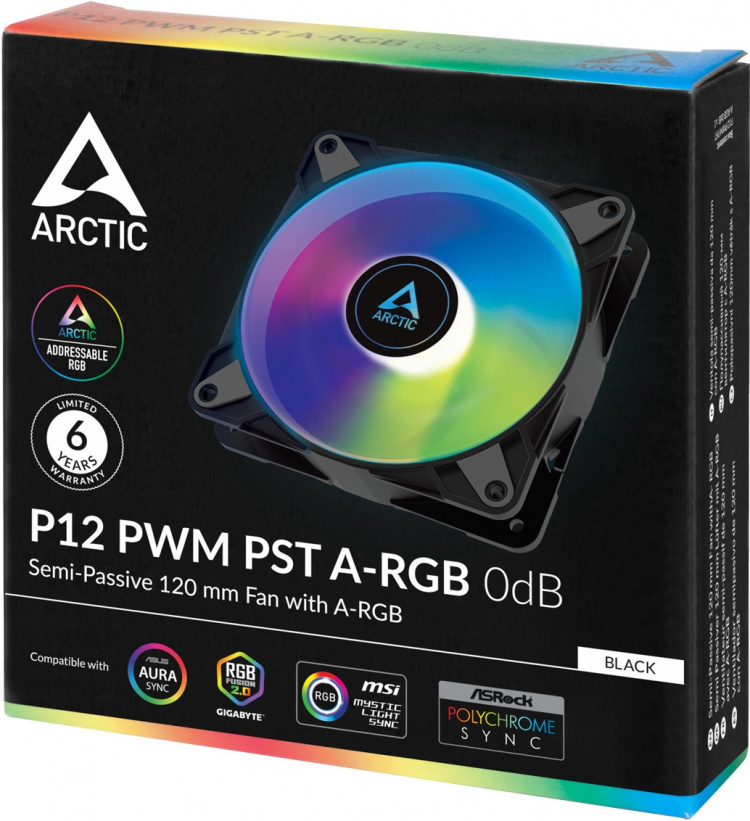 Arctic Cooling Arctic P12 PWM PST A-RGB 0dB -tuuletin, 120 mm, musta