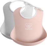 BabyBjörn Baby Bib -ruokalappu, 2 kpl, Grey / Powder Pink