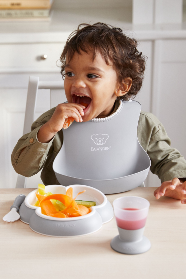 BabyBjörn Baby Bib -ruokalappu, 2 kpl, Grey / Powder Pink