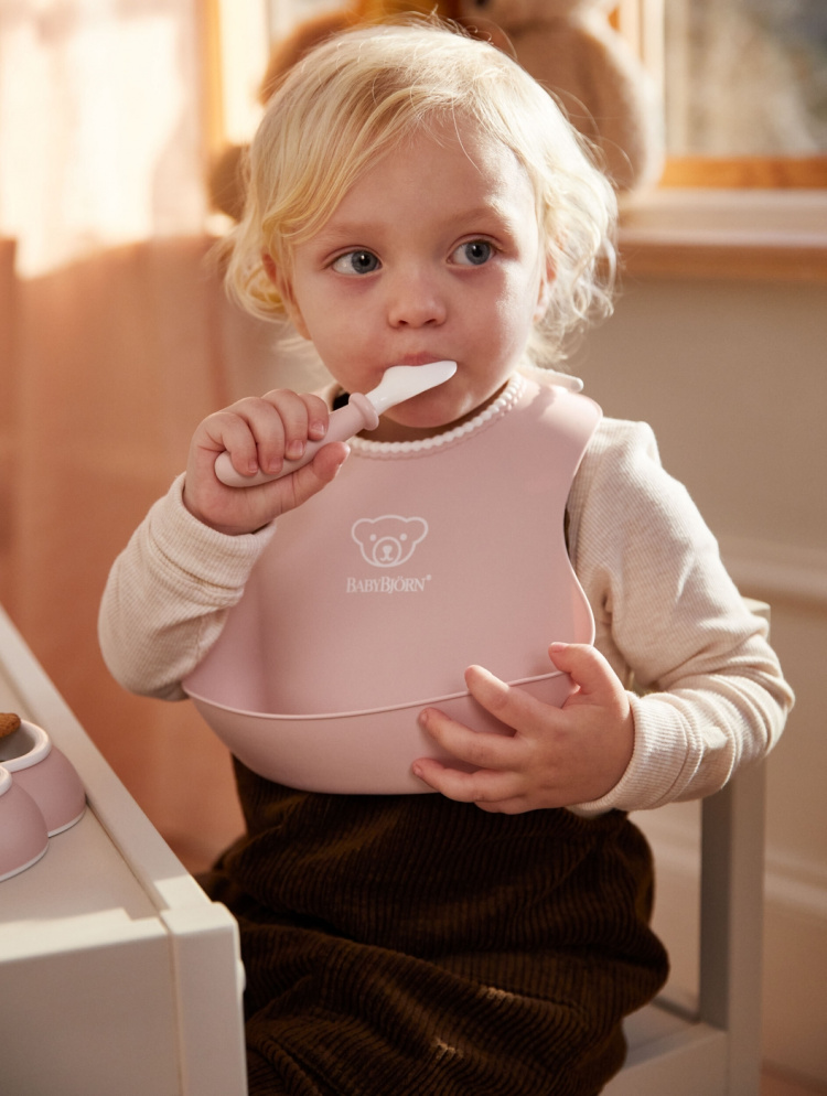 BabyBjörn Baby Bib -ruokalappu, 2 kpl, Grey / Powder Pink