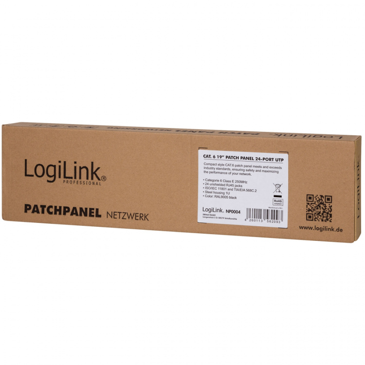 LogiLink Patchpanel 24-portar Cat6 för 19