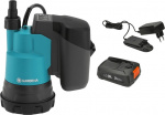GARDENA 2000/2 18V P4A -uppopumppu, puhtaalle vedelle, akku ja laturi