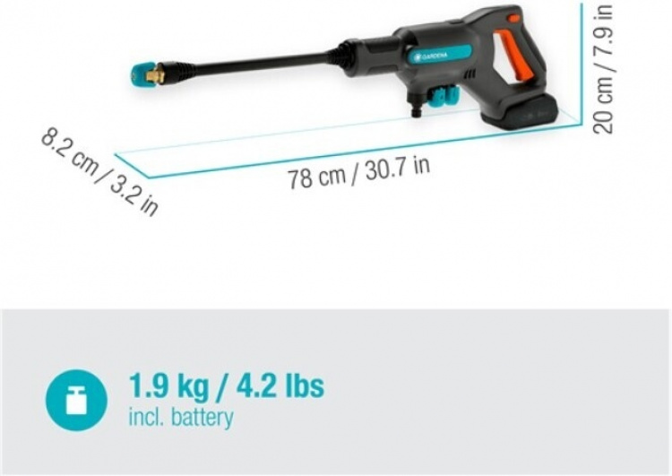 GARDENA AquaClean 24/18V P4A Premium keskipainepesuri vesisäiliöllä, akulla ja laturilla