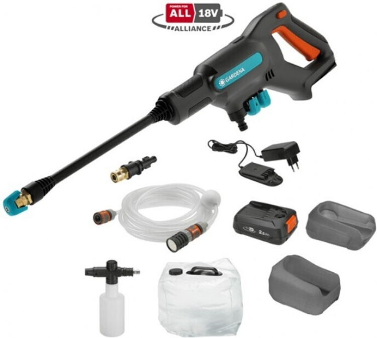 GARDENA AquaClean 24/18V P4A Premium keskipainepesuri vesisäiliöllä, akulla ja laturilla