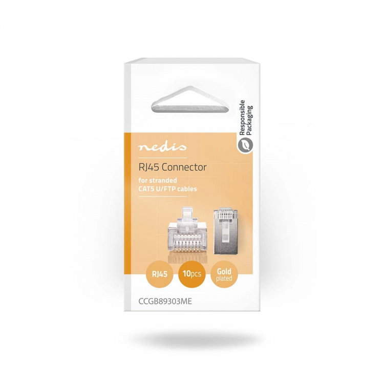 Nedis RJ45-liitin | Uros | Monisäikeinen STP CAT5 | Suora | Kullattu | 10 kpl | Polycarbonate | Läpikuultava | Laatikko