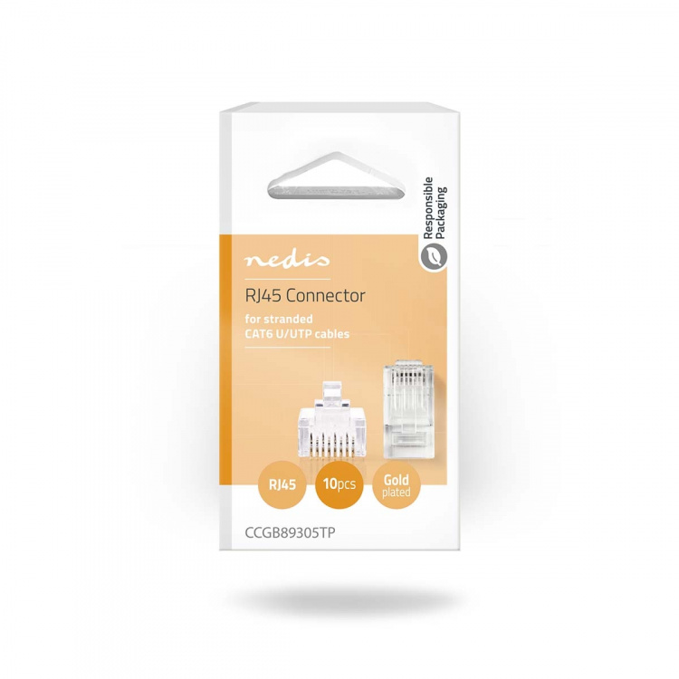 Nedis RJ45-liitin | Uros | Monisäikeinen UTP CAT6 | Suora | Kullattu | 10 kpl | Polycarbonate | Läpikuultava | Laatikko
