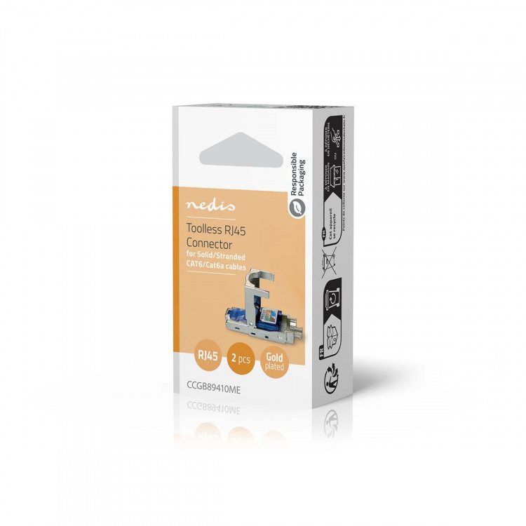 Nedis RJ45-liitin | Uros | CAT6 / CAT6a | Suora | Kullattu | 2 kpl | Metalli | Harmaa / Sininen | Laatikko Nedis RJ45-liitin | Uros | CAT6 / CAT6a | Suora | Kullattu | 2 kpl | Metalli | Harmaa / Sininen | Laatikko