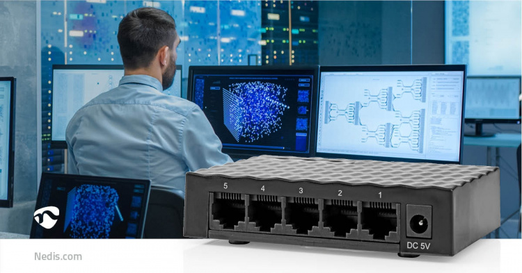 Nedis Verkkokytkin | Langallinen nopeus: Gigabit | Ethernet-porttien lukumäärä: 5