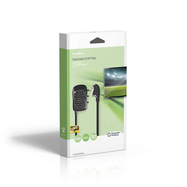 Nedis SCART Kytkentärasia | SCART Uros | 3x SCART Naaras | Niklattu | Maksimi kuvantarkkuus: 800x480 | 0.50 m | Pyöreä | PVC | Musta | Laatikko