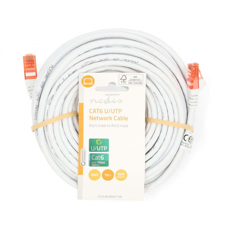 Nedis CAT6 Verkkokaapeli | RJ45 uros | RJ45 uros | U/UTP | 15.0 m | Pyöreä | PVC | Valkoinen | Label