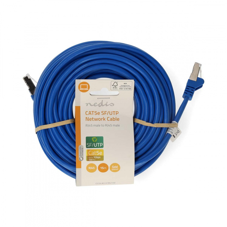 Nedis CAT5e verkkokaapeli | SF/UTP | RJ45 uros | RJ45 uros | 15.0 m | Pyöreä | PVC | Sininen | Label Nedis CAT5e verkkokaapeli | SF/UTP | RJ45 uros | RJ45 uros | 15.0 m | Pyöreä | PVC | Sininen | Label