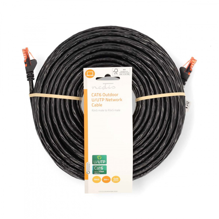 Nedis CAT6 Verkkokaapeli | RJ45 uros | RJ45 uros | U/UTP | 30.0 m | Ulkokäyttöön | Pyöreä | PE | Musta | Label