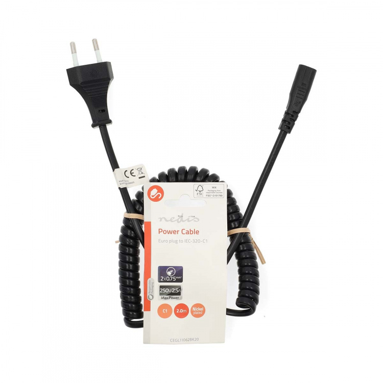 Nedis Sähköjohto | Euro Uros | IEC-320-C1 | Suora | Suora | Niklattu | 2.00 m | Kierretty | PVC | Musta | Label