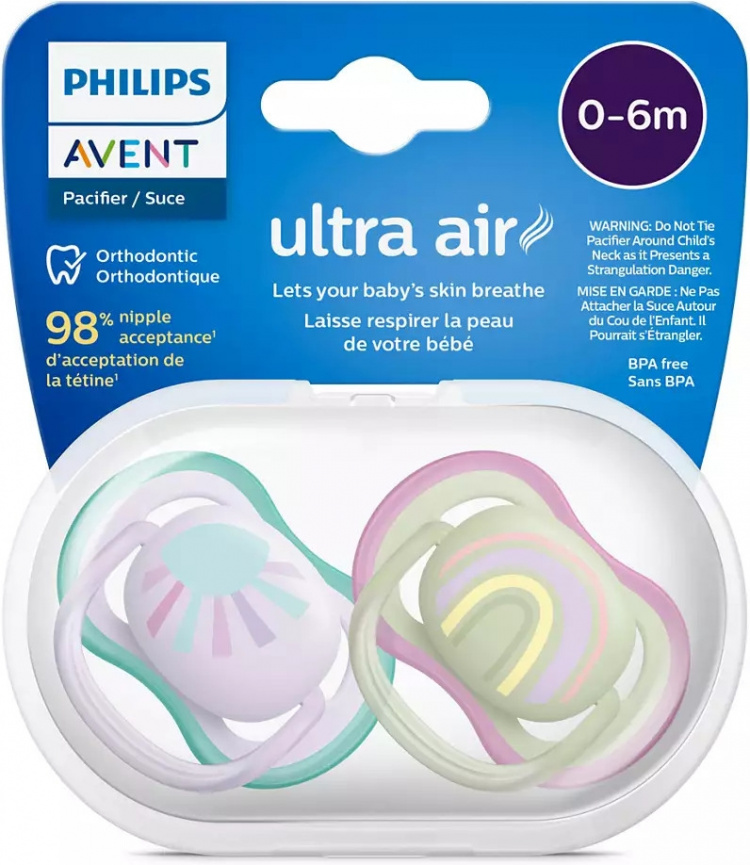 Philips Avent SCF085/59 Ultra Air -tutit 0-6 kk, 2 kpl, sateenkaari