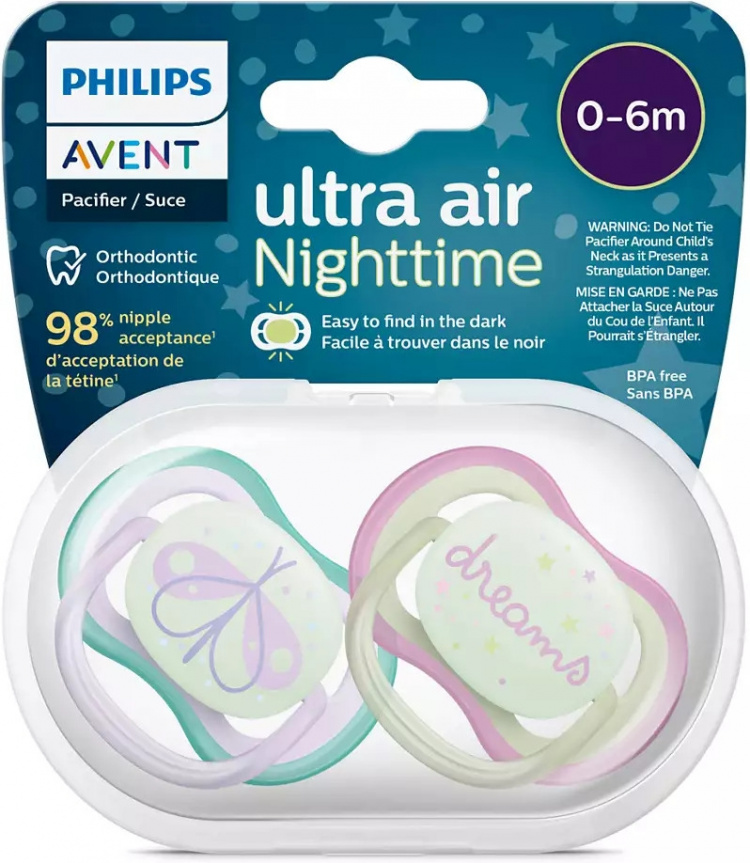 Philips Avent SCF376/19 Ultra Air Nighttime -tutit 0-6 kk, 2 kpl, perhonen
