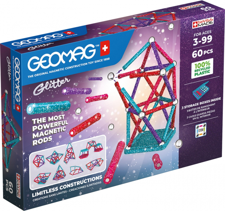 Geomag Glitter Recycled -magneettirakennussarja, 60 osaa