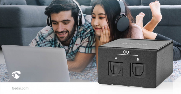Nedis Digitaalinen Audiojakaja | Kaksisuuntainen | Audio- / video- / datayhteyksien syöttö: TosLink Female | Audio- / video- / datayhteyksien ulostulo: 2x TosLink | Painonappi | Metalli | Musta