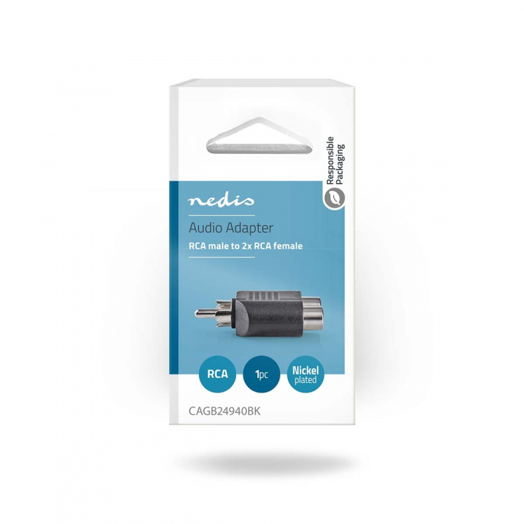 Nedis Subwoofer adapteri | RCA Uros | 2x RCA Naaras | Niklattu | Suora | ABS-Muovi | Musta | 1 kpl | Laatikko