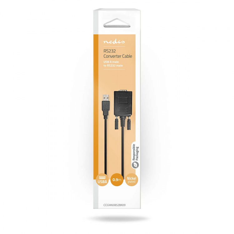 Nedis RS232 muunnin | USB-A Uros | RS232 | Niklattu | 0.90 m | Pyöreä | PVC | Musta | Laatikko