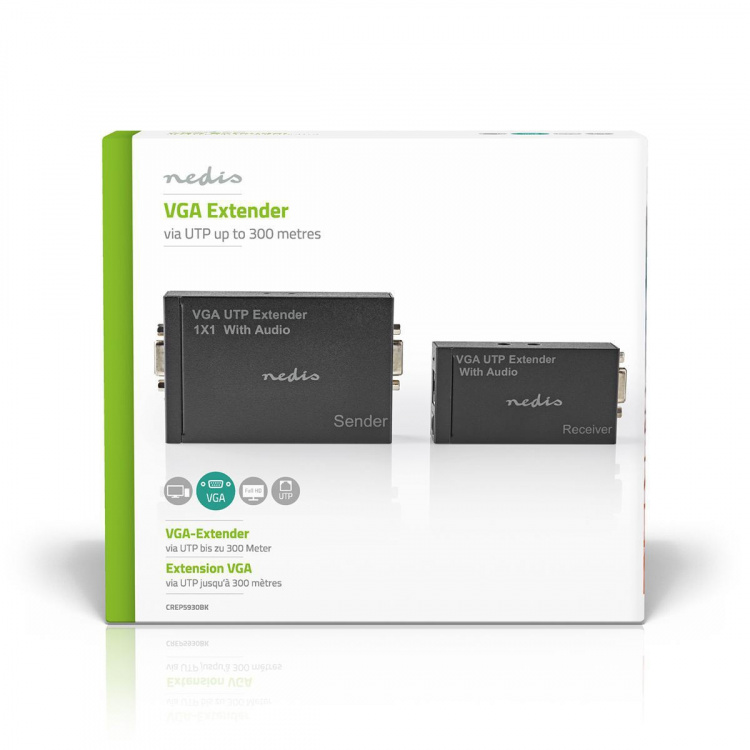 Nedis VGA jatkaja | VGA / Audio | Etäisyys enintään: 300 m | Cat5e / Cat6 | 1920x1200 | Euro/Tyyppi C (CEE 7/16) Nedis VGA jatkaja | VGA / Audio | Etäisyys enintään: 300 m | Cat5e / Cat6 | 1920x1200 | Euro/Tyyppi C (CEE 7/16)