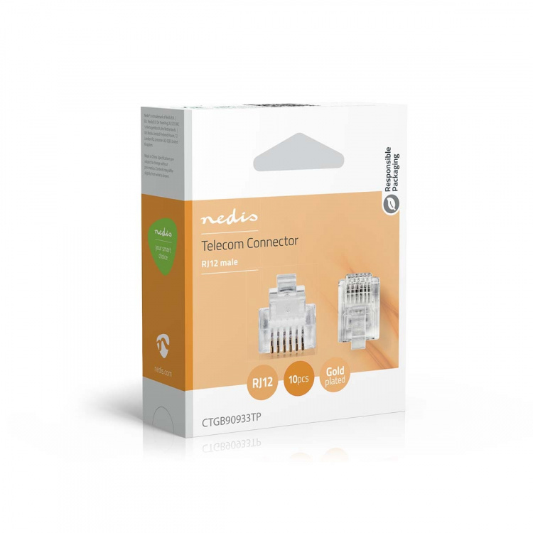 Nedis Puhelinliitin | Liittimen tyyppi: RJ12 | Suora | Pinnoite: Kullattu | PVC | Läpikuultava