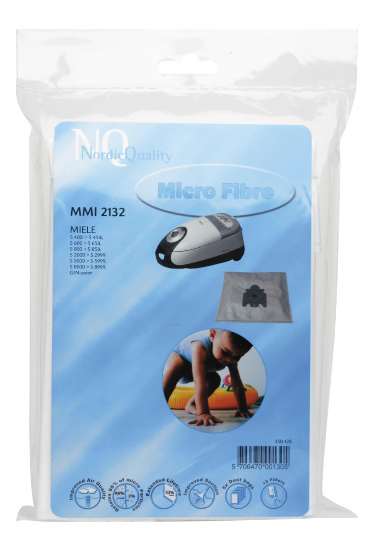 Nordic Quality MMI 2132 Dammsugarpåsar, 5 st. + 2 filter