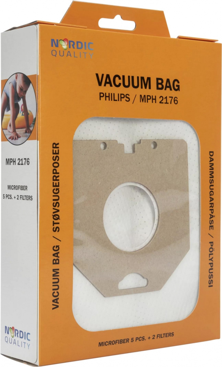 Nordic Quality MPH 2176 Dammsugarpåsar, 5 påsar + 2 filter Nordic Quality MPH 2176 Dammsugarpåsar, 5 påsar + 2 filter