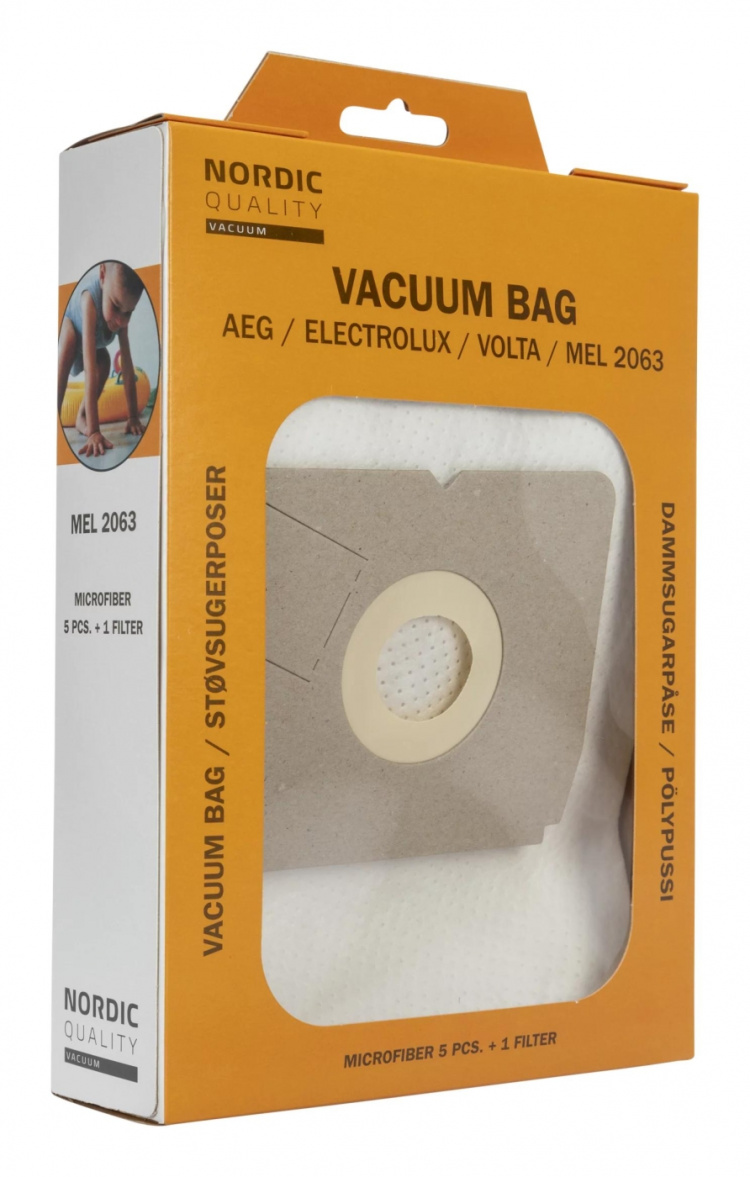 Nordic Quality MEL 2063 Dammsugarpåsar, 5 påsar + 1 filter